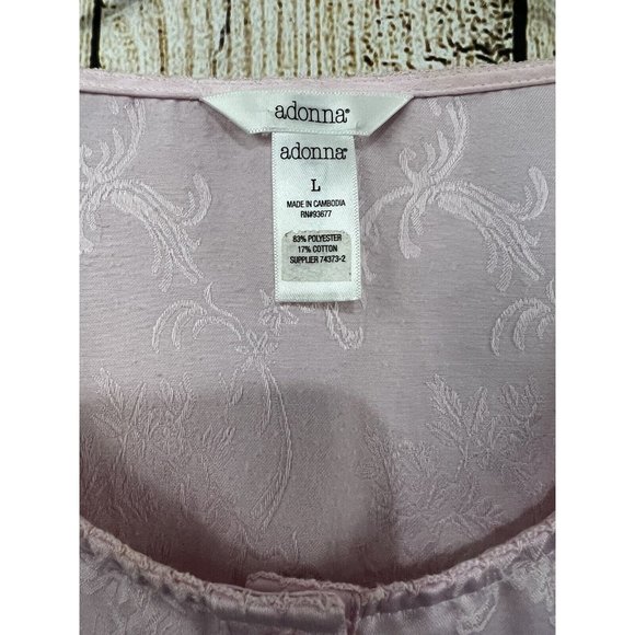 Adonna‎ Nightgown Large Pink Long Sleeves Half Button Front Damask Midi Prairie - Picture 6 of 6